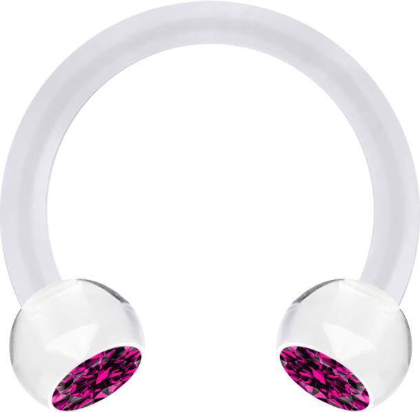 Produktbild Star Piercing Micro Circular Barbell transparent mit zwei Kugeln Kristall fuchsia (ohne Messing, Acryl)