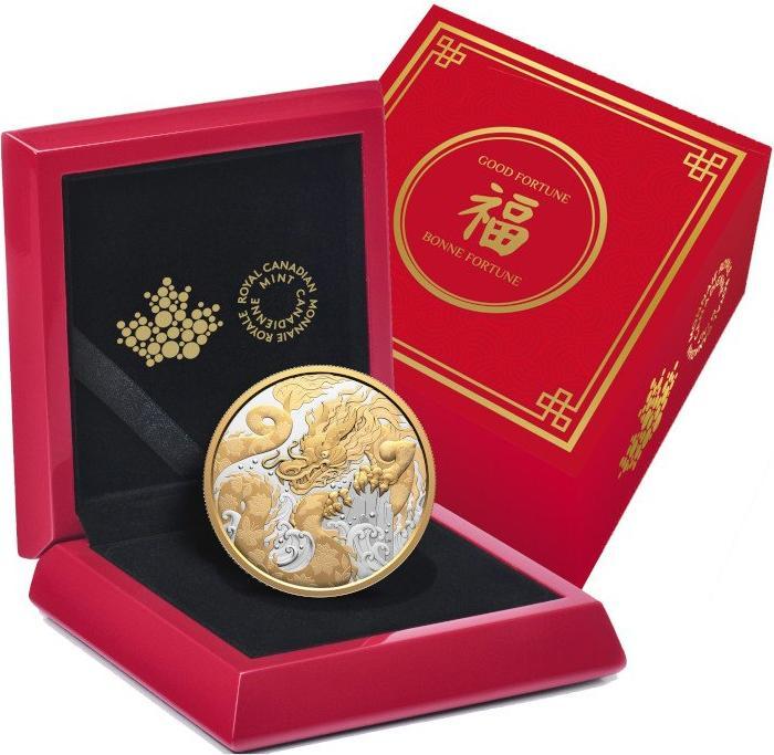 Actual product image Royal Canadian Mint Silber Water Dragon 5 oz PP - Teilvergoldet 2025 (999.90, 2025)