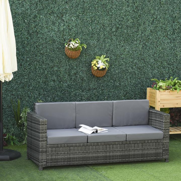 Produktbild Outsunny 3 - Sitzer Rattansofa mit Kissen
