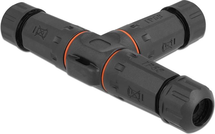 Actual product image Delock Cable connector T-shape for outdoor use 3 pin, IP68 waterproof, screwable, cable diameter 4,5
