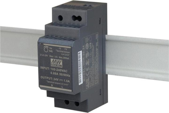 MeanWell ALIMENTATORE INDUSTRIALE - 1 USCITA - MONTAGGIO SU GUIDA DIN - 30 W - 24 V - 1,5 A