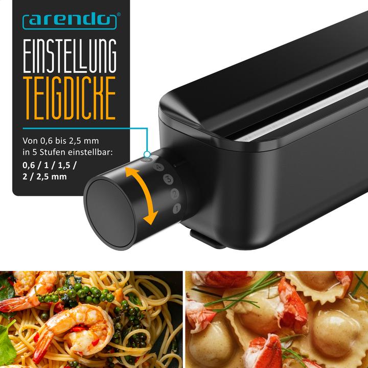 Produktbild Arendo Elektrische Nudelmaschine, Pasta Maker, 5 Stärken, 120 W, Nudelwalze und 2x Pasta-Schneideinsätze