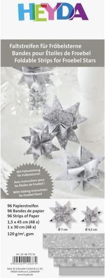 Produktbild Heyda Faltstreifen Fröbelsterne 1,5x45 cm silber VE=96 Stück (120 g/m², 96 x)