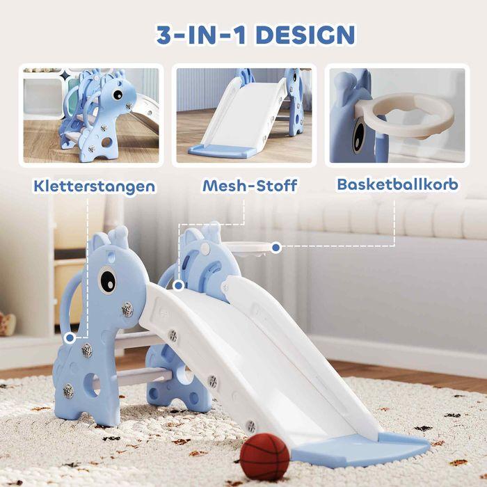 Actual product image Swisshandel24 Kinderrutsche, 3 in 1, Kleinkinderrutsche mit Basketballkorb, Basketball, Blau