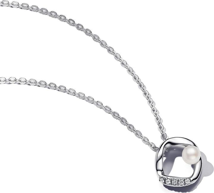 Pandora Organisch Geformter Pavé Kreis & Behandelte Süsswasserzuchtperlen Halskette (Silber 925, 45 cm)