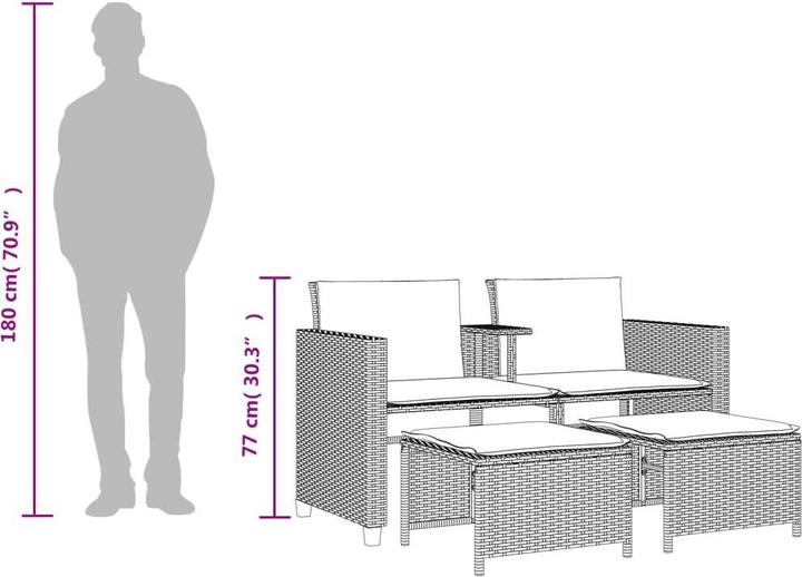 Produktbild VidaXL Gartensofa 2-Sitzer mit Tisch und Hockern