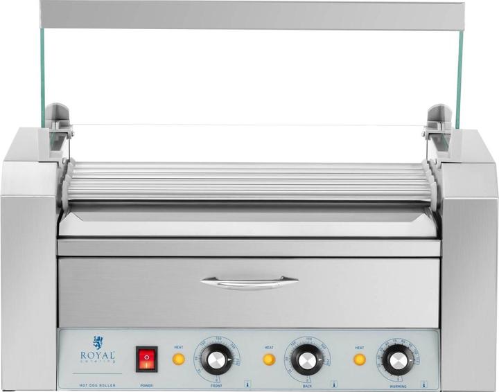 Produktbild Royal Catering Hot Dog Grill 2 Zonen Edelstahl Rollengrill Würstchengrill 5 Rollen 1.420 W