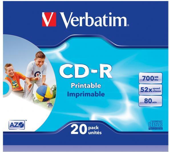 Verbatim CD-R 52x, 700MB, 20er Pack, Wide bedruckbar (20 x)