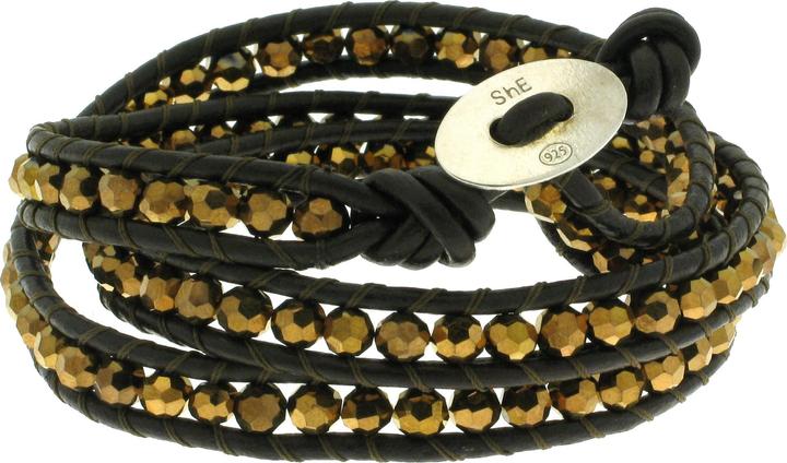 Leyda Armband Leder Gold (50 cm, Silber 925, Synthetischer Stein, Leder)
