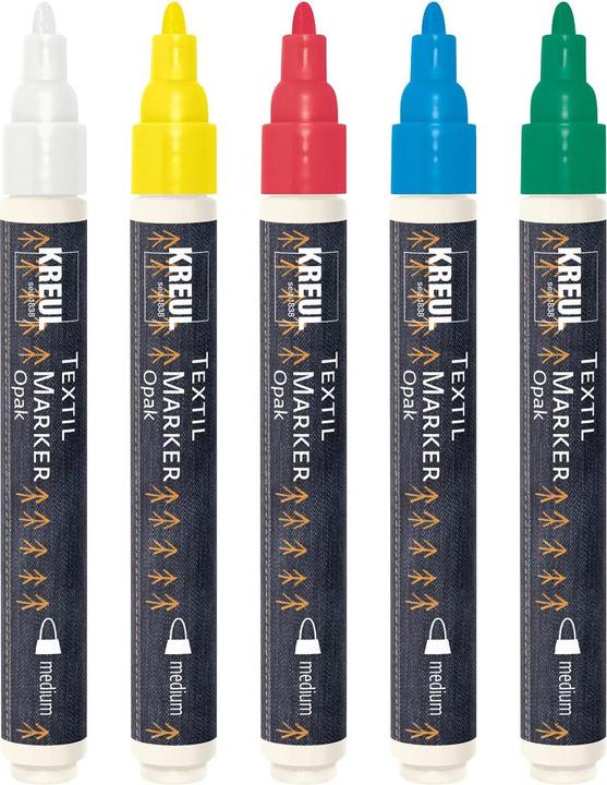 Image du produit Kreul Texi Mäx Opak Kit de Base (Jaune, Vert, Blanc, Bleu, Rouge, 4 mm, 5 x)