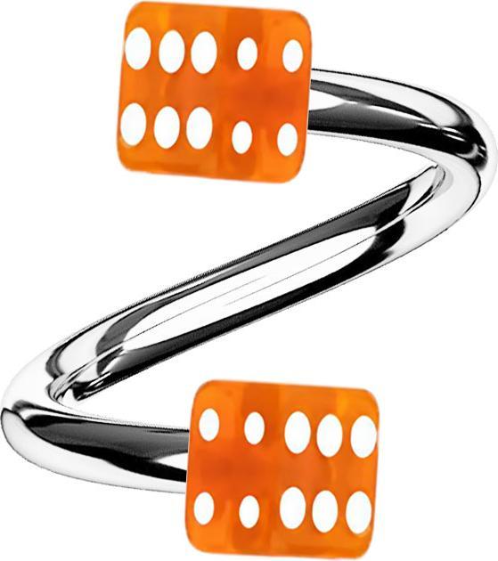 Star Piercing Micro Spirale silber mit zwei Würfel orange transparent (Acryl, ohne Messing, Chirurgenstahl 316L)