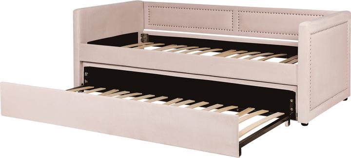 Actual product image Beliani Daybed pull-out corduroy pastel pink slatted frame 90 x 200 cm MIMIZAN (90 x 200 cm)