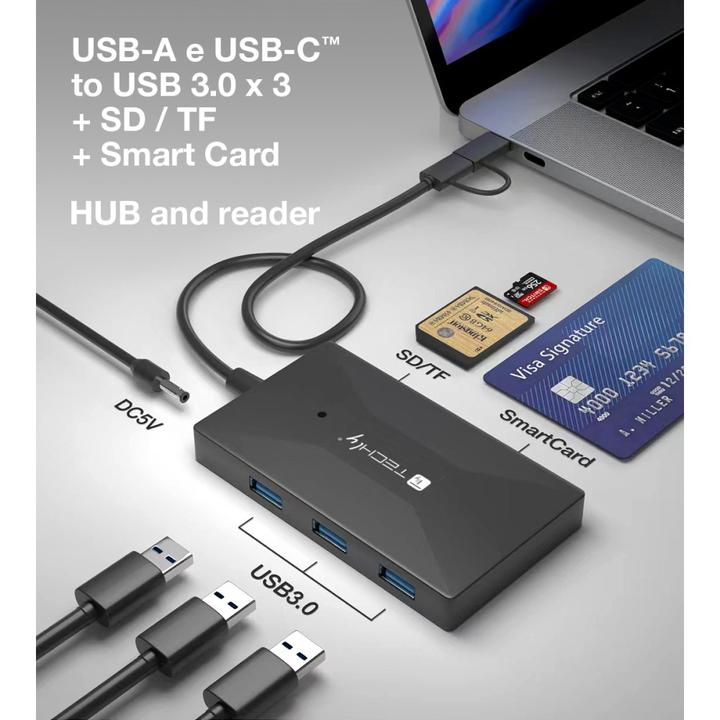 Immagine prodotto Techly Lettore multi-card e HUB USB-A/C (Tipo-B)