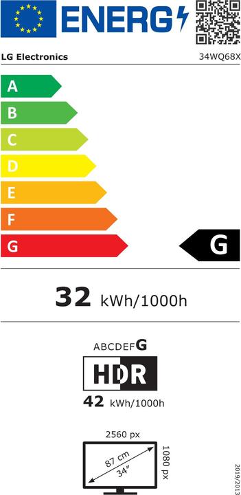 Etichetta energetica LG UltraWide 34WQ68X-W (2560 x 1080 pixel, 34")