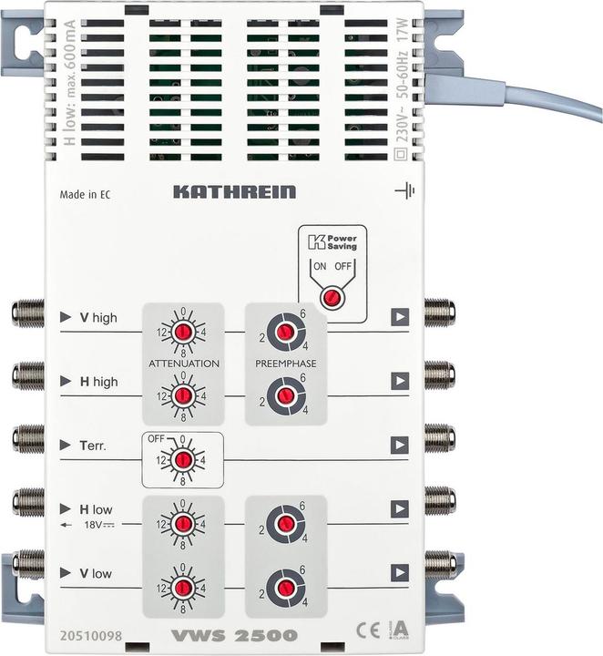 Image du produit Kathrein Commutateur multiple SAT VWS 2500 Entrées (commutateur multiple) : 5 (4 SAT/1 terrestre) (Multi commutateur)