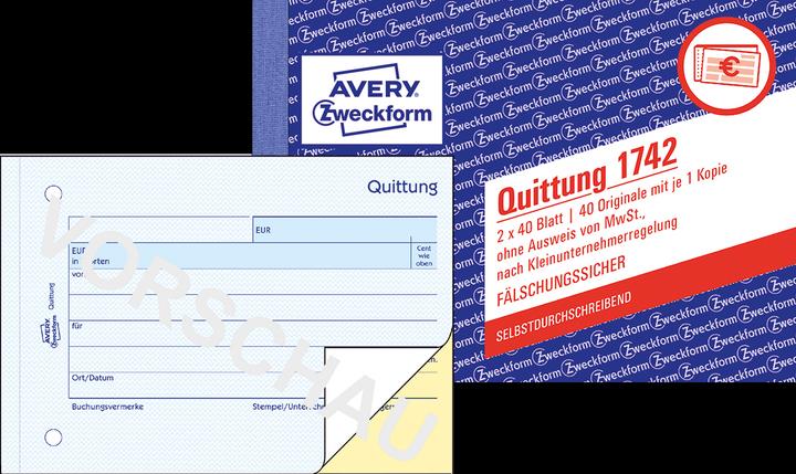 Produktbild Avery Quittung Kleinunternehmer ohne MwSt. (40 x)