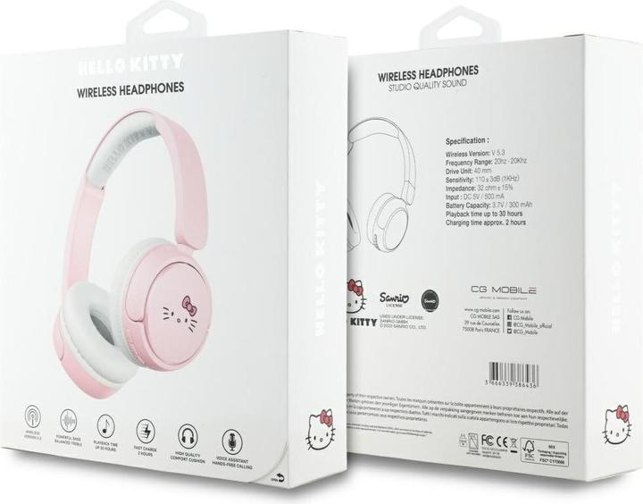 Image du produit Hello Kitty Écouteurs Bluetooth sur oreille Face Logo - Rose