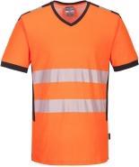 Portwest Warnschutz T-shirt PW310, V-Ausschnitt, Grösse L, orange/schwarz (L)