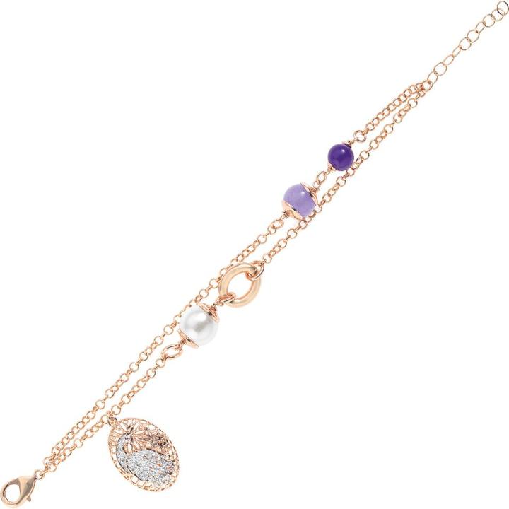Ottaviani Bronze bracelet with silver glitter, agate and bijoux pearls