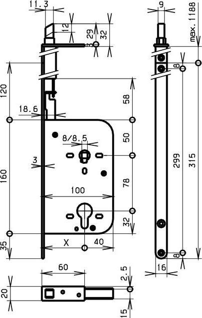 Actual product image HAWA Sliding door plug-in locks -Silent-Stop (Mortise lock)