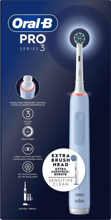 Actual product image Oral-B PRO Rechargeable Electric Toothbrush 3 3700 Blue, 3 brush heads, 1 toothbrush (Oscillating toothbrush)