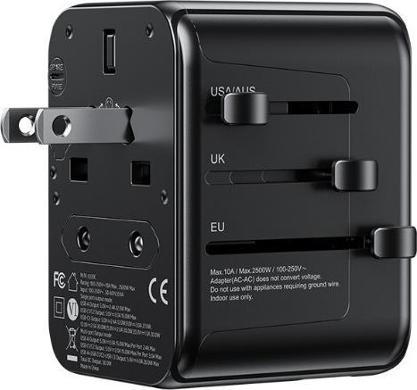 Actual product image Wekome Pop Digital Series EU/UK/US/AU charger/travel adapter + 3x USB-C & 2x USB-A (30 W)