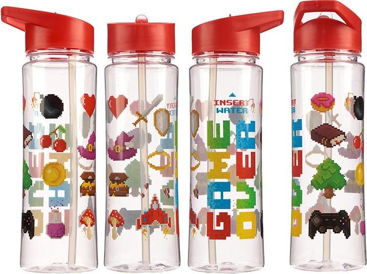 Immagine prodotto Puckator Game Over Borraccia di plastica riutilizzabile con cannuccia pieghevole 550ml (0.50 l)