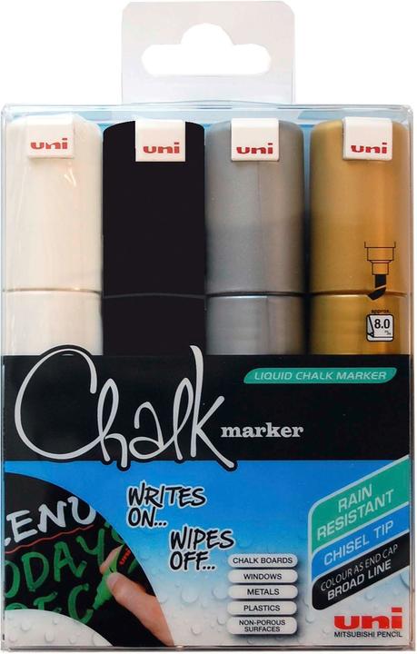 Uni-ball Chalk Marker - chalk marker (White, Black, Gold, Silver, 8 mm, 4 x)