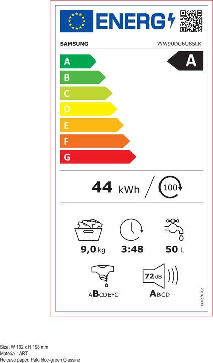 Label énergétique Samsung WW90DG6U85LKU3 (9 kg, Gauche)