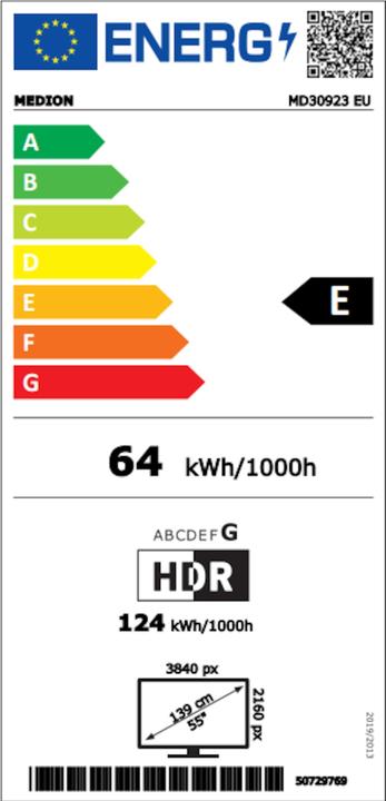 Label énergétique Medion LIFE® X15573 (MD 30923) Téléviseur Android™ (55", LCD, 4K)