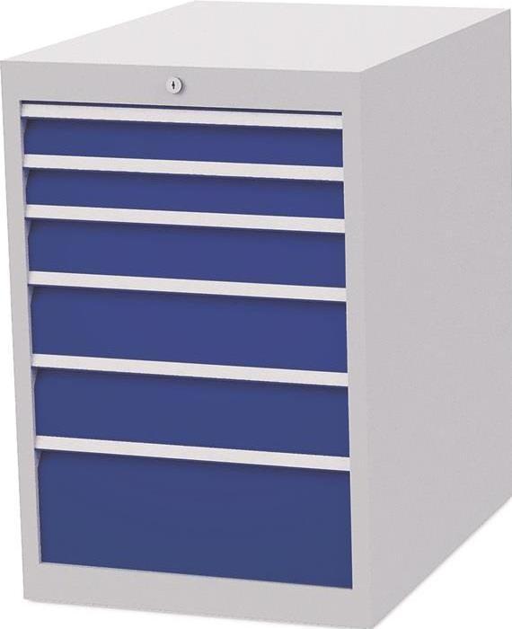 Produktbild Bedrunka & hirth Schubladenschrank H819xB555xT736mm lichtgrau / blau 6 Schubl. Vollauszug (55.50 cm, 81.90 cm)