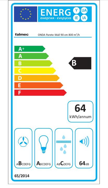 Energy Label Falmec Dunstabzugshaube ONDA INOX 90 (Wall hood)