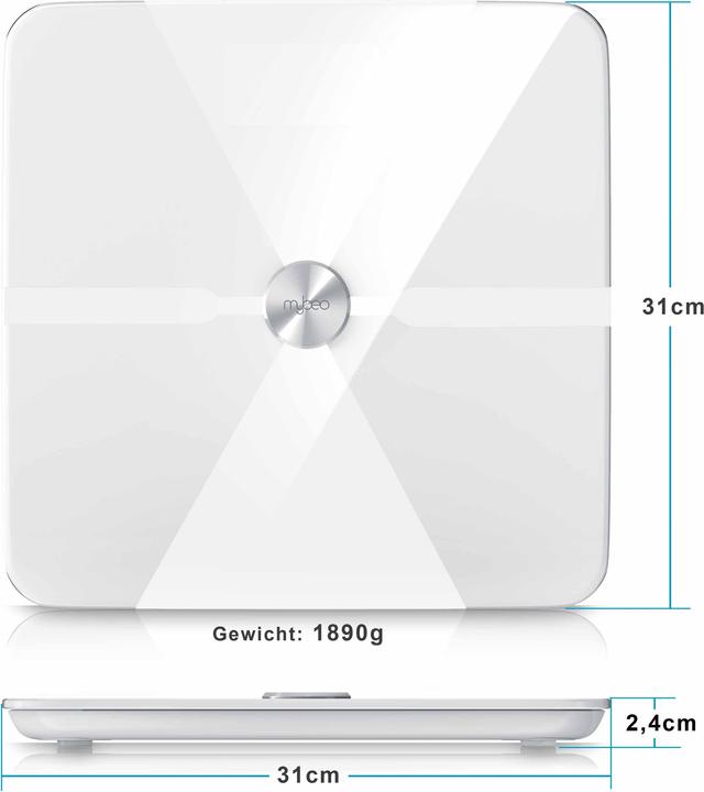 Produktbild Mybeo Körperfettwaage, Digitale Bluetooth Körper Analyse Waage, Diagnosewaage mit App-Steuerung, weiss (180 kg)