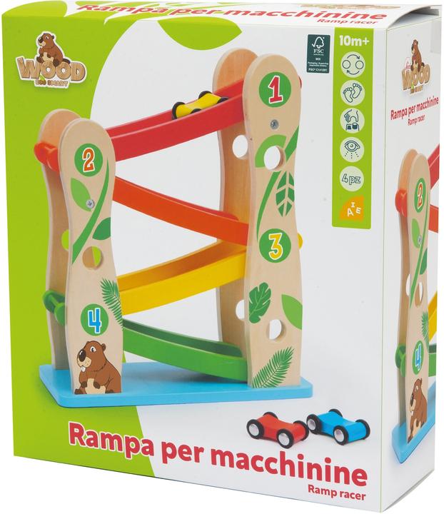 Actual product image Sevi 88057 Wood Eco Smart racing car ramp approx. 25 x 9 x 29 cm, zigzag car track with 3 vehicles