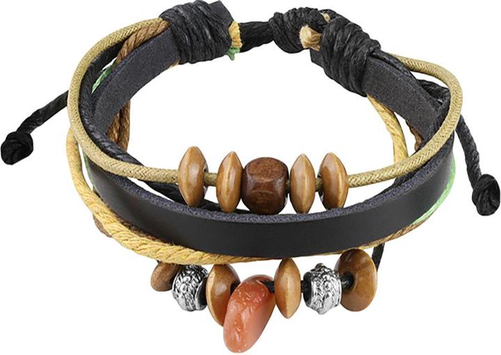 Star Piercing Lederarmband schwarz mit verschiedenen Perlen (Leder, Organisch, ohne Messing, Mineralisch)