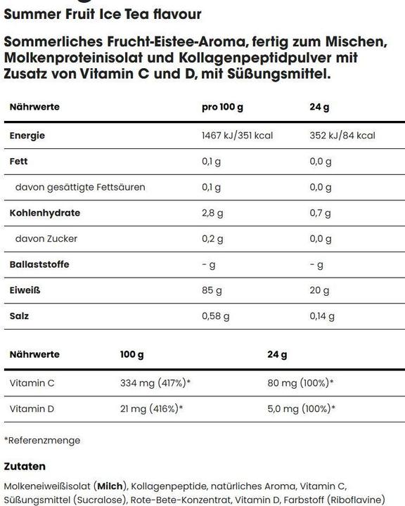 Nutritional values and ingredients Optimum Nutrition Clear Whey Protein Isolate + Collagen (1 pcs., 240 g)