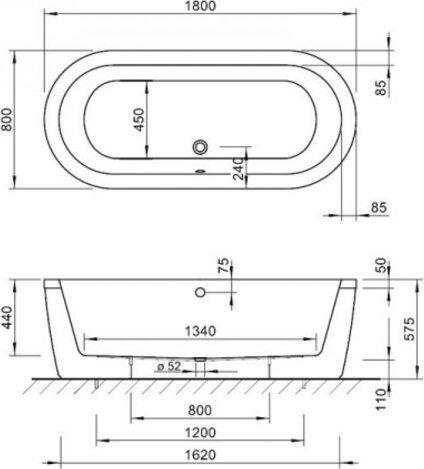Produktbild Koralle T200 freistehende Badewanne Oval mit angeformter Schürze, 1800x800mm, Überlauf vorne, mit (184 cm, 80 cm)