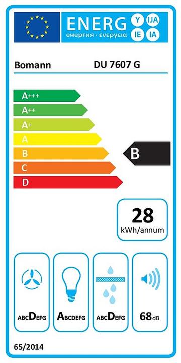 Energie-Label Bomann Kopffreihaube Glasschirm DU 7607 G (Wandhaube)