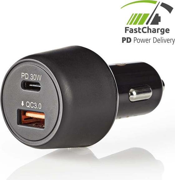 Actual product image Nedis 1xUSB-C PD 30W and 1xUSB-A QC3 Power Delivery black