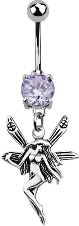 Star Piercing Banane silber mit Anhänger Fee lavendel (Chirurgenstahl 316L, ohne Messing, 925 Sterlingsilber)