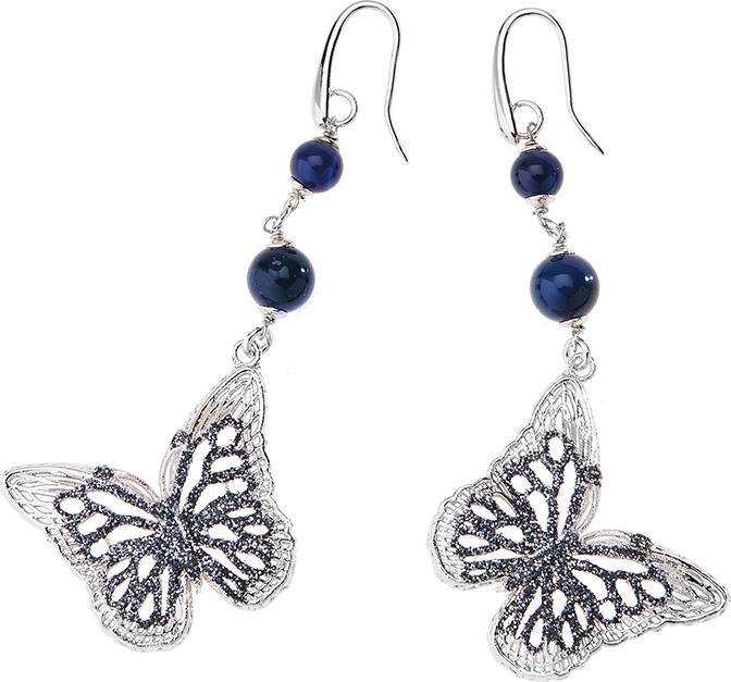 Ottaviani Rhodium-plated bronze earrings with glitter and agate