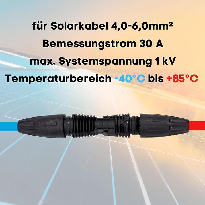 Produktbild Kalitec Weidmüller PV-Stick Solarstecker 10er Set komplett Stecker und Buchsen I werkzeuglose Montage I für (Solarstecker)