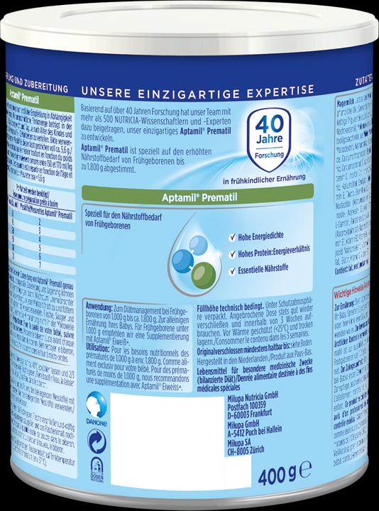 Nährwerte und Zutaten Aptamil Prematil (400 g, ab Geburt)