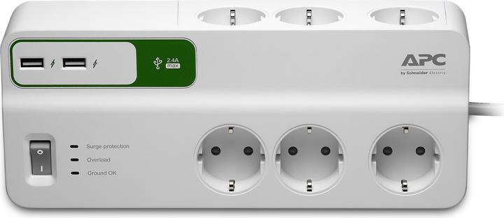 Actual product image APC Essential SurgeArrest 6 outlets with 5V, 2.4A 2 port USB charger, 230V Germany (8 x, USB-A, 2 m)