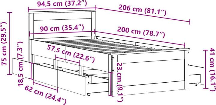Produktbild VidaXL Bett ohne Matratze mit Kopfteil (90 x 200 cm)
