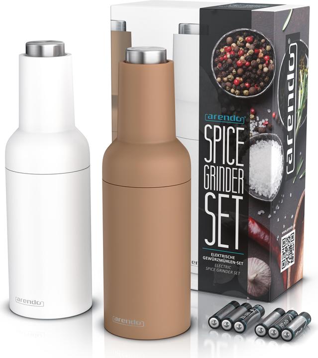 Produktbild Arendo Salzmühle & Pfeffermühle 2er Set, Salz und Pfeffer Mühle elektrisch, einhändig, Batteriebetrieben (Pfeffer, Salz)