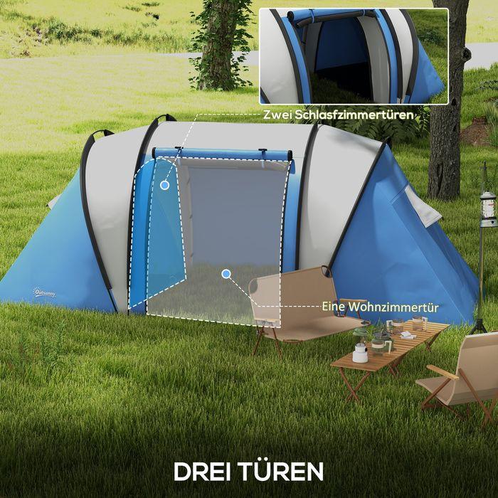 Produktbild Swisshandel24 Campingzelt für 4-5 Personen leicht wasserabweisend Familienzelt mit 3 Zimmer, 3000mm WS (Tunnelzelt, 4 Personen)