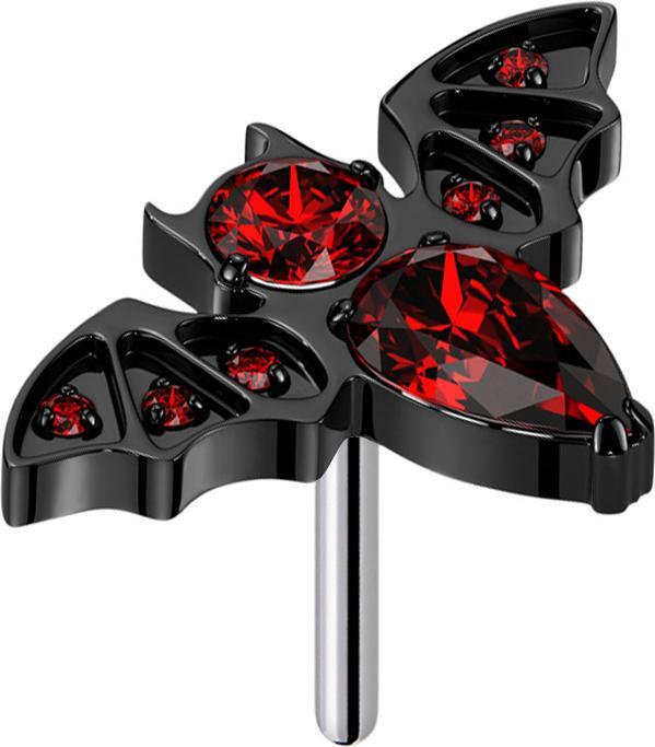 Star Piercing Threadless Fledermaus schwarz Kristalle rot (Titan G23, ohne Messing)