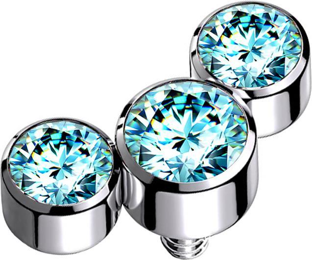Star Piercing Dermal Anchor silber drei Kristalle aqua (ohne Messing, Titan G23)