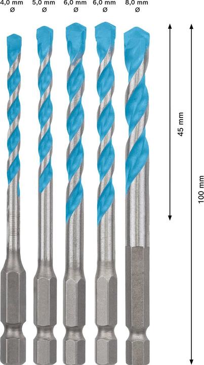 Actual product image Bosch Professional Zubehör EXPERT HEX-9 MultiConstruction drill bit set, 4/5/6/8 mm, 5 pcs. (4, 5, 6, 8 mm)